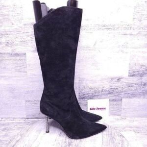 Luciano Barachini Tall Suede Rhinestone Heeled Boot Black sz 37 Women's sz 7